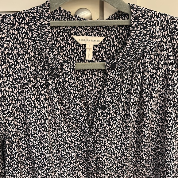 Rebecca Taylor static print silk dress size 6 in navy/pink combo. - Picture 3 of 7